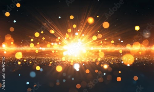 Glittering gold burst backdrop; bokeh lights