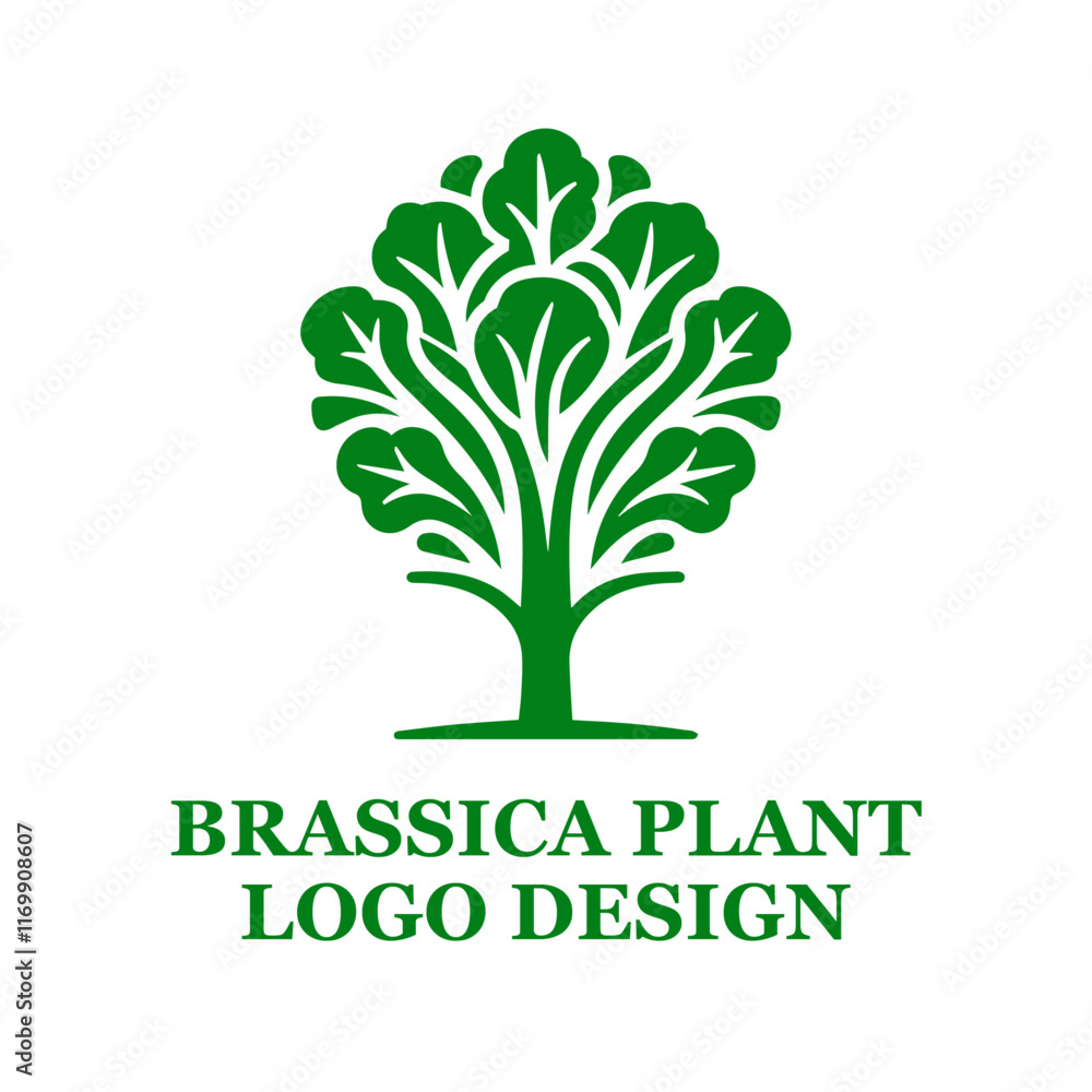 Obraz premium Green Brassica Plant Logo Design with Stylized Leaves and Fields - Eco-Friendly Branding Concept