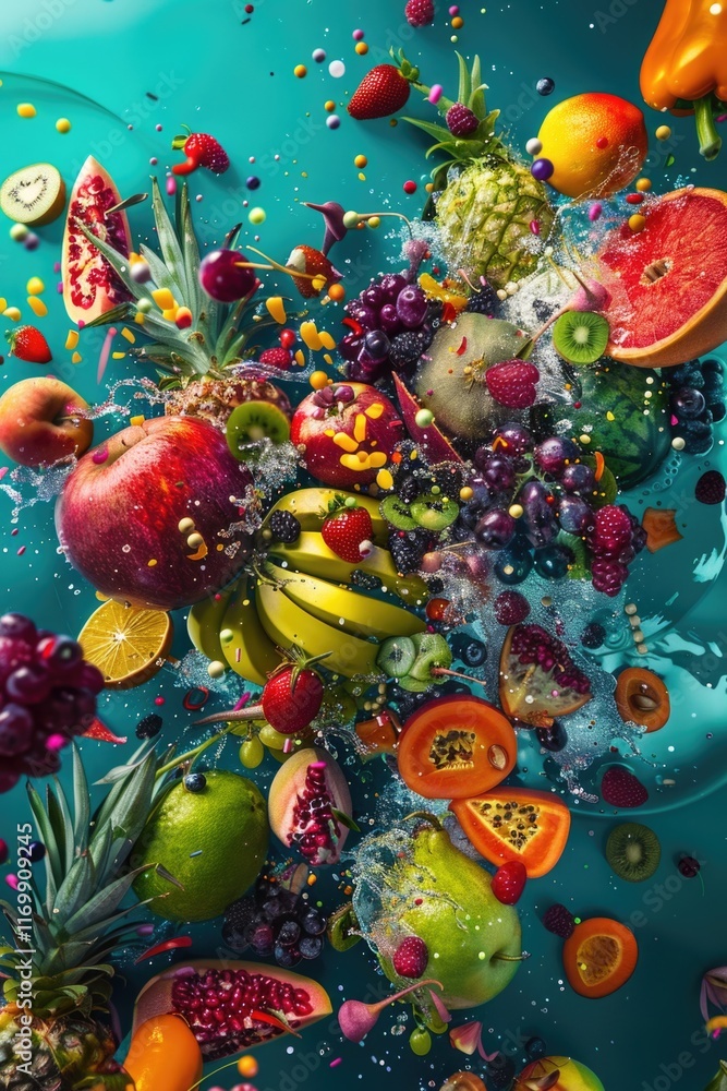 Fototapeta premium Vibrant mix of tropical fruits in a bowl, ready to eat.