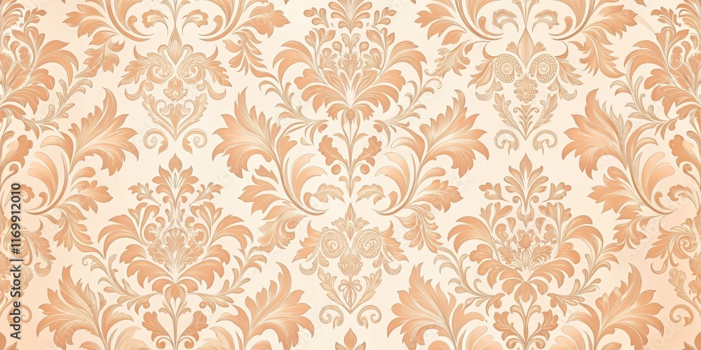 Elegant floral damask pattern with soft peach and blush hues on a cream background Elegant floral damask pattern with soft peach and blush hues on a cream background
