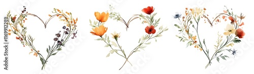 Wallpaper Mural Watercolor Wildflower Heart Arrangements Botanical Prints Torontodigital.ca