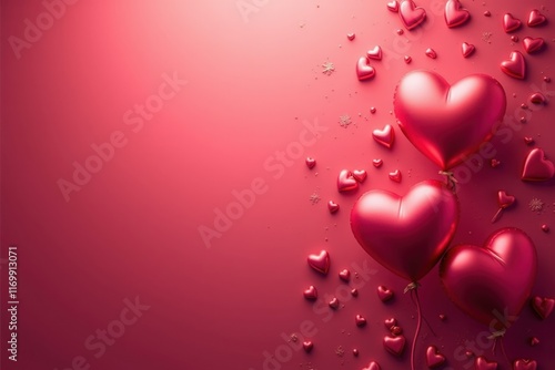 Celebrate Love with Red Heart Balloons on a Pink Background, Perfect for Valentine's Day or Anniversary Cards