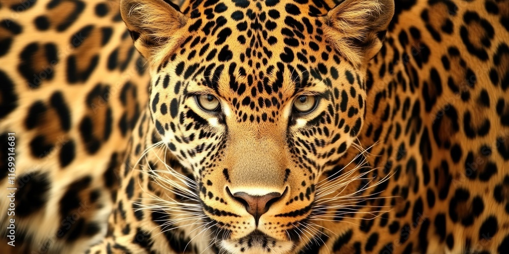Obraz premium Leopard is staring at the camera with its mouth open. The image has a bold and powerful feel to it, as the leopard's gaze is intense and focused. The leopard's fur is spotted and its eyes are large