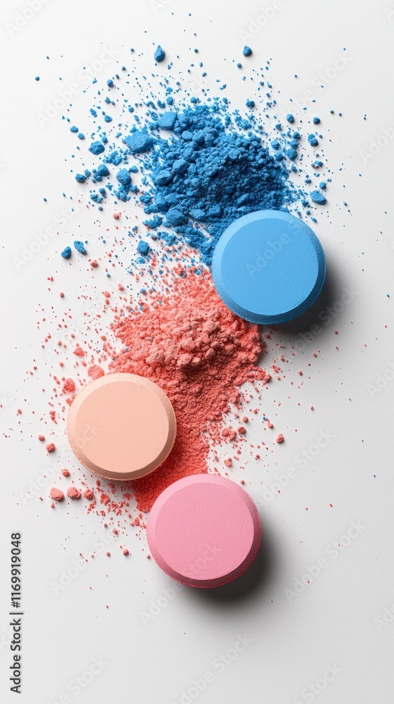 Colorful powdered pigments spilled on white surface in studio vibrant and artistic composition Colorful powdered pigments spilled on white surface in studio vibrant and artistic composition