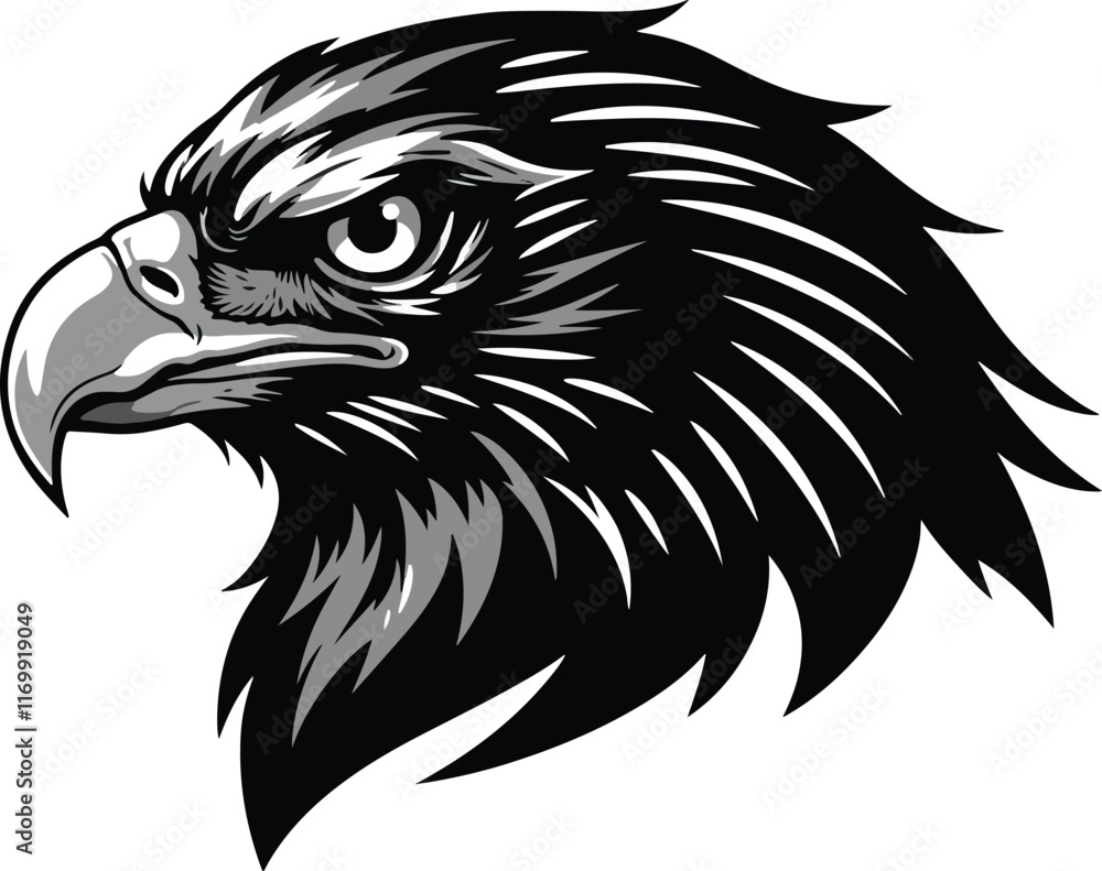 Obraz premium Monochrome Bald Eagle Head Illustration - Symbol of Power and Elegance