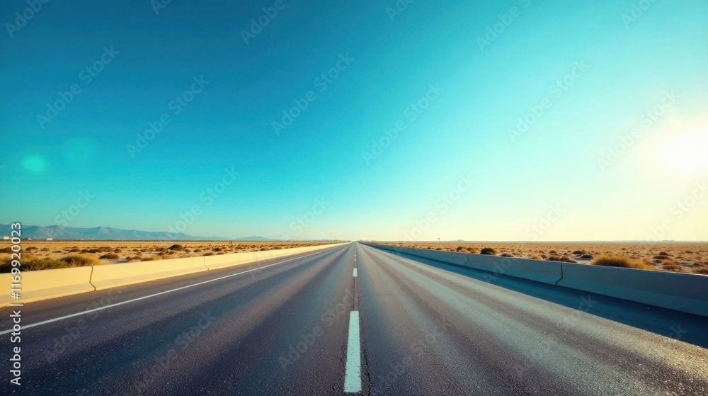 Fototapeta premium Asphalt highway stretching to a distant horizon under a vibrant summer sky