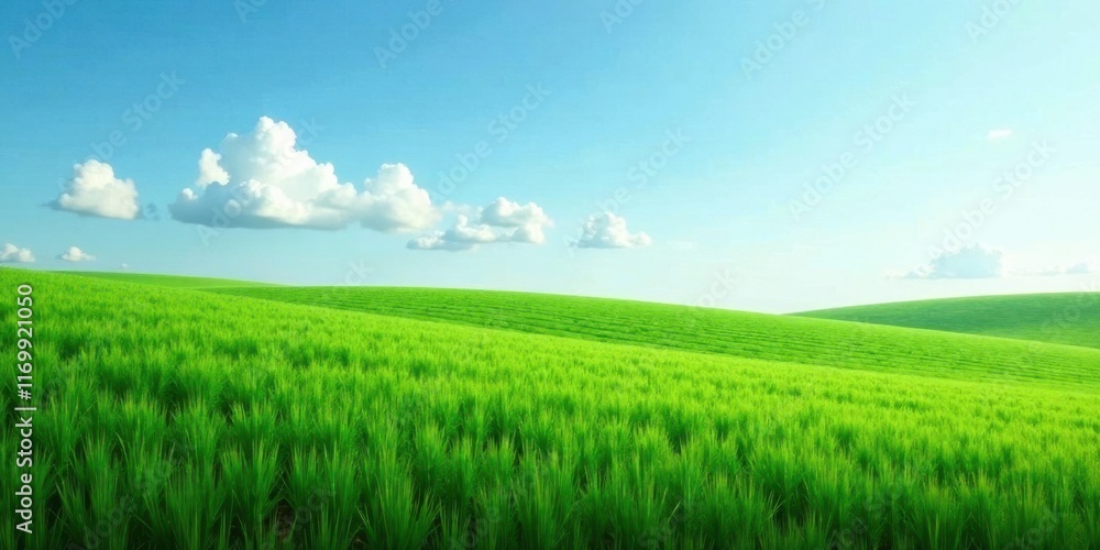 Fototapeta premium Serene Rolling Hills of Vibrant Green Meadow Under a Summer Sky