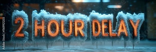 A sign that reads “2 HOUR DELAY”. - school - bad weather - snow - ice - frigid cold conditions - start time - morning 