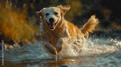 Wallpaper Mural Anatolian Shepherd Dog leaping over a shallow creek in the countryside Torontodigital.ca