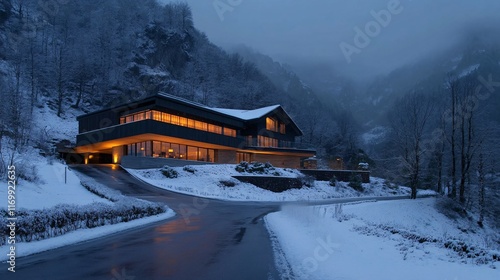 Elegant Swiss Chalet Surrounded by Winter Landscape