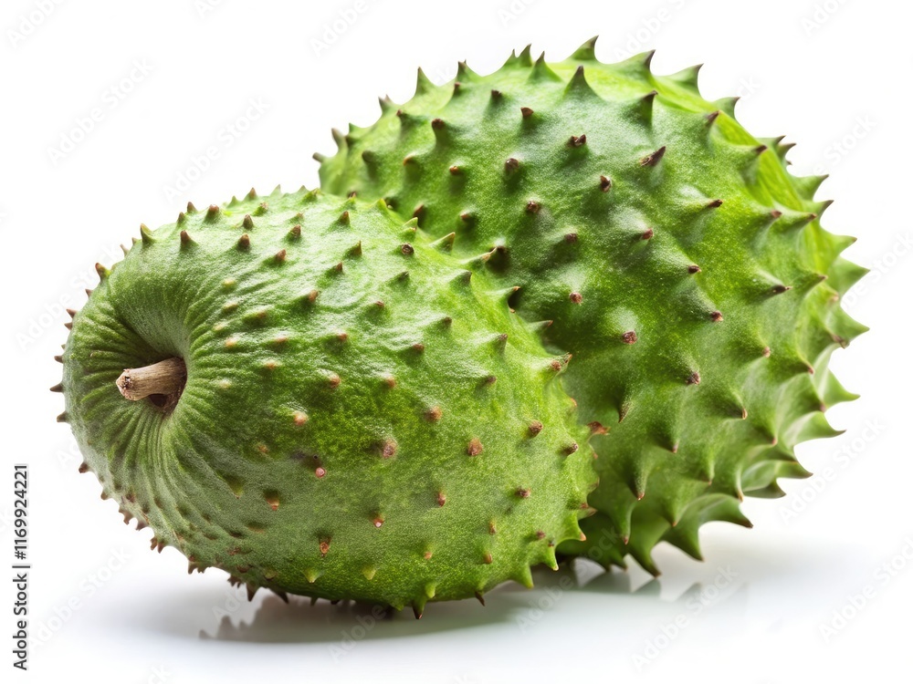Close-up soursop, isolated on white, low-light photography. Close-up soursop, isolated on white, low-light photography.