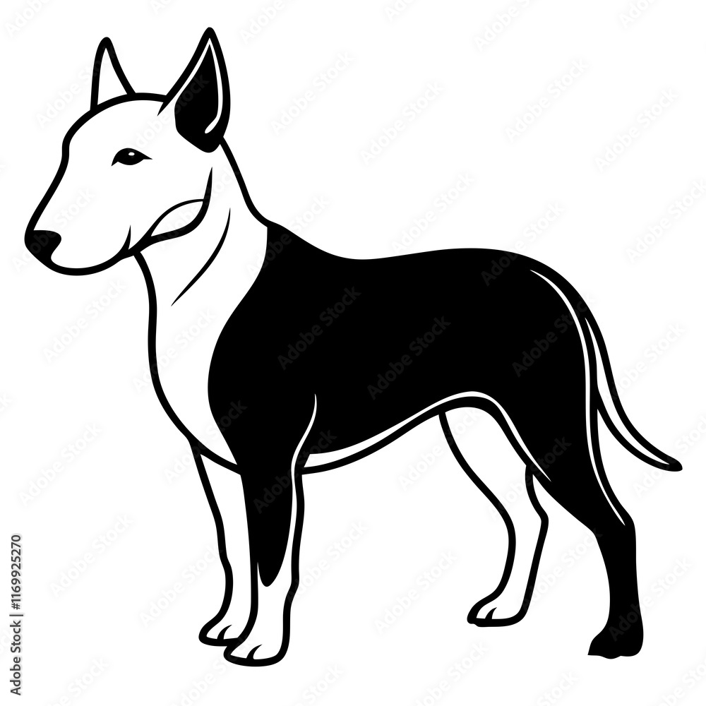 Bull Terrier Silhouette Vector on White Background Bull Terrier Silhouette Vector on White Background