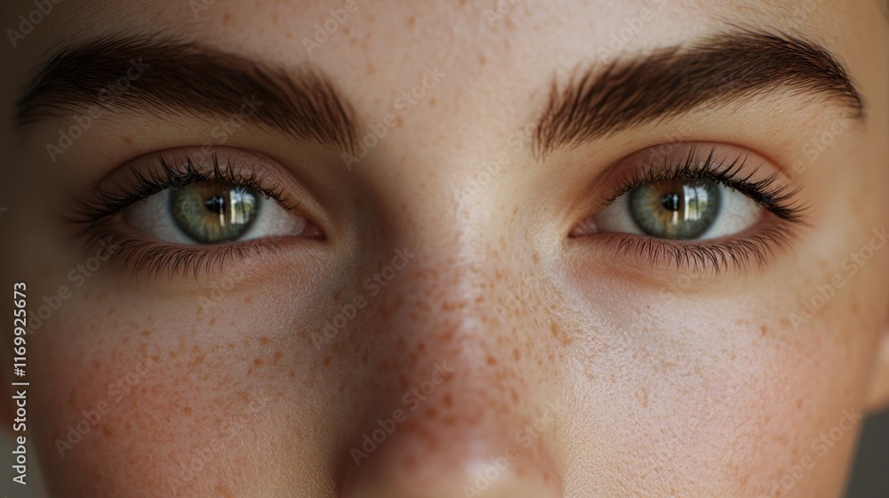 Fototapeta premium The eye of a person with freckles and long eyelashes.