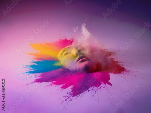 Gradient background with colored powder stacked faces