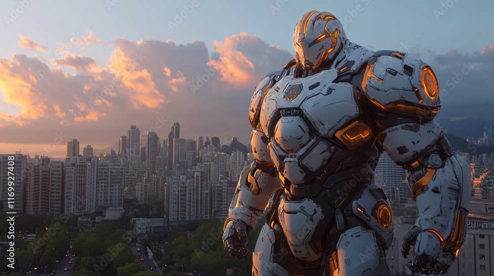 Naklejka premium Majestic Robot with Shimmering Golden Armor