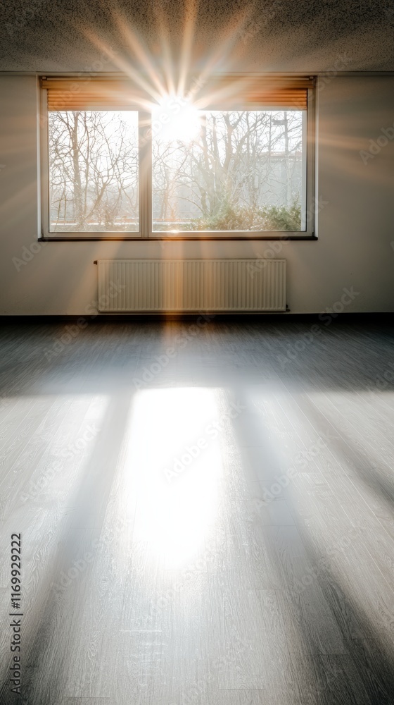 Fototapeta premium Bright Sunlight Streaming Through Window in Empty Room
