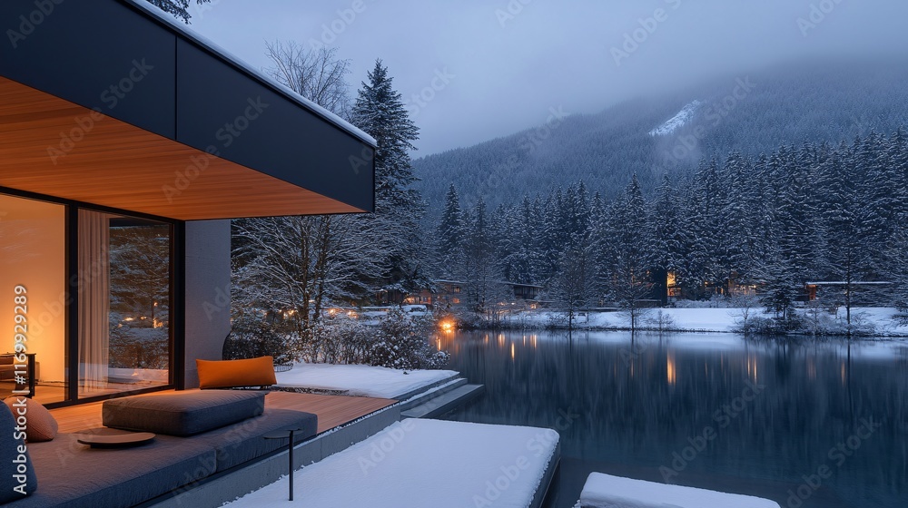 Fototapeta premium Elegant Warm Holiday Retreat in Swiss Nature