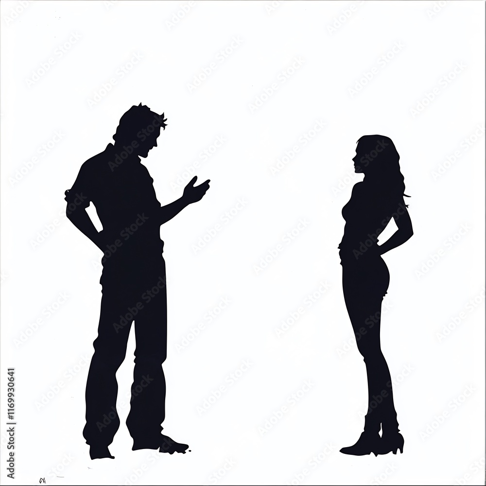 Silhouette Illustration: Intense Couple Conversation, Minimalist Style Vector Art. AI Generated Silhouette Illustration: Intense Couple Conversation, Minimalist Style Vector Art. AI Generated