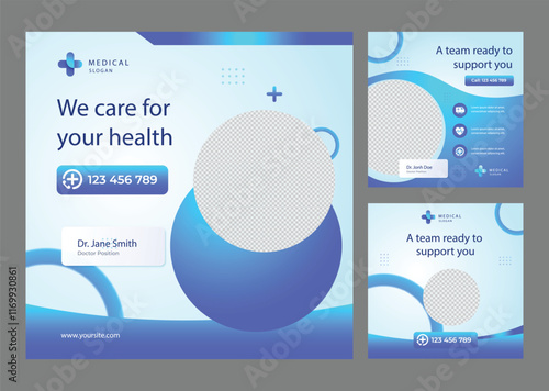 Medical health clinic template for social media post vector template. Medical social media post template. Medical social media banner or square social media post banner.