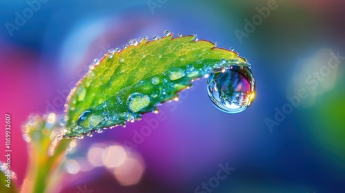 Water droplet on leaf nature close-up vibrant background macro photography freshness