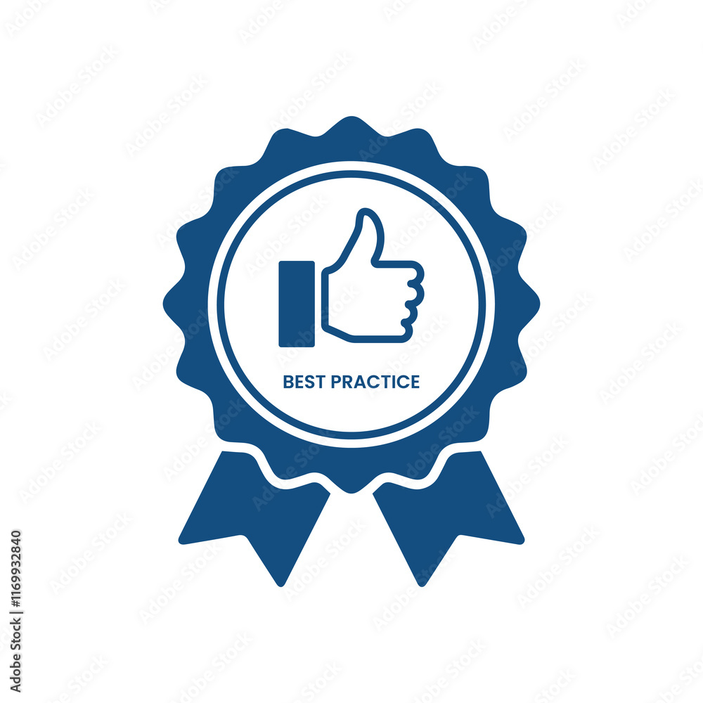 A simple and modern icon design of a blue ribbon badge with a thumbs-up in the center in vector illustration A simple and modern icon design of a blue ribbon badge with a thumbs-up in the center in vector illustration