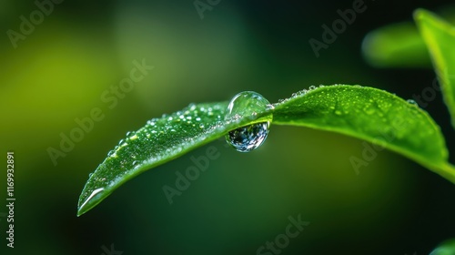 Raindrop on green leaf nature close-up outdoor macro freshness