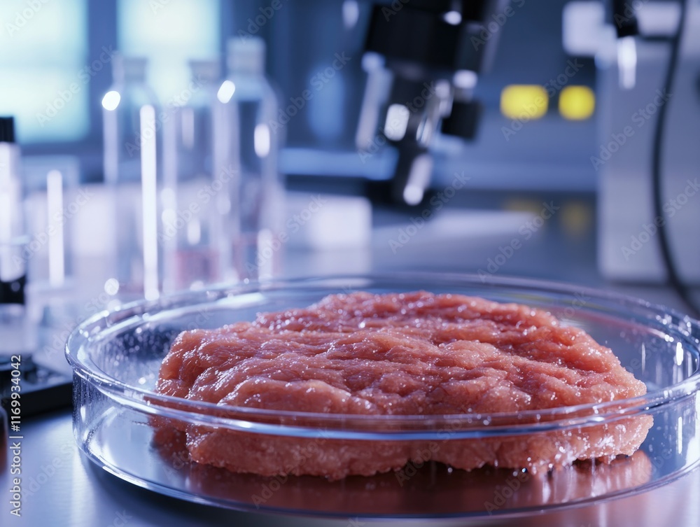 Lab setup with petri dish of microorganisms for scientific experiment.