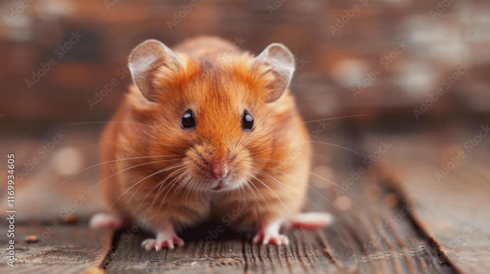 Cute Brown Hamster on Wooden Floor, AI generated image Cute Brown Hamster on Wooden Floor, AI generated image