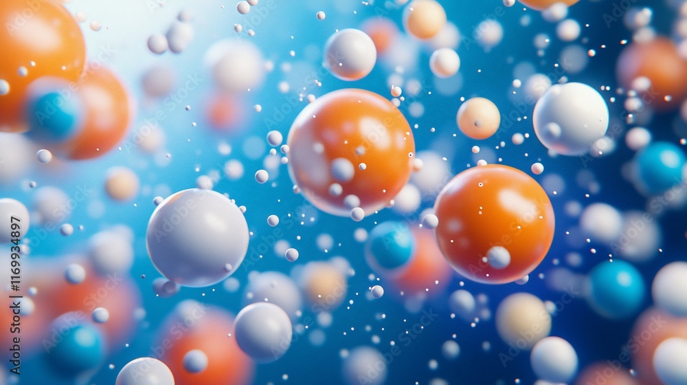Abstract 3D Colorful Spheres Floating in Blue Background Abstract 3D Colorful Spheres Floating in Blue Background