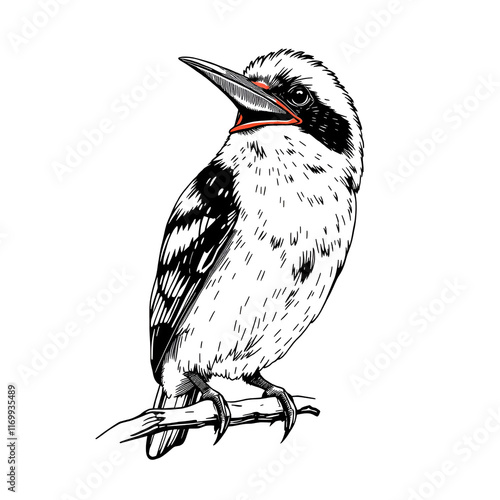 vector drawing sketch of bird, laughing kookaburra ,Dacelo novaeguineae, hand drawn songbird, isolated nature design element photo