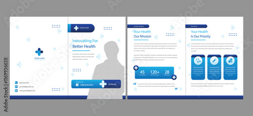 Corporate healthcare cover, back page a4 template design and flat icons for a report and medical brochure design, flyer, leaflets decoration for printing and presentation vector illustration