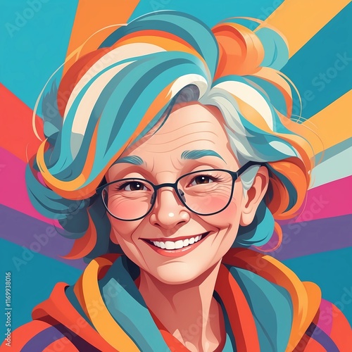 Playful Digital Old Woman Portrait Illustration with Smooth Shading and Lively Colors