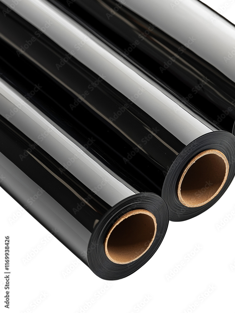 Fototapeta premium Rolls of shiny black plastic film material.