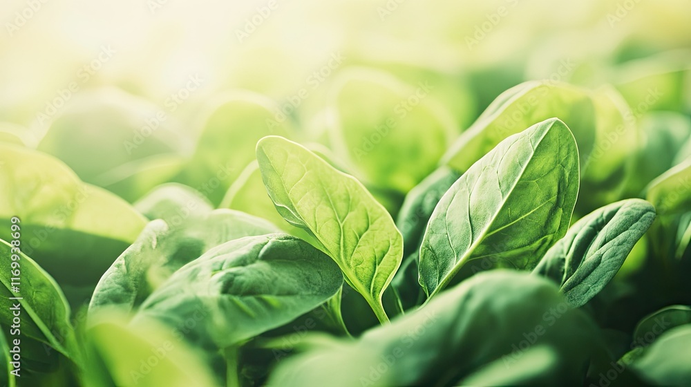 Fototapeta premium Vibrant Fresh Spinach Leaves with Soft Light and Textured Details