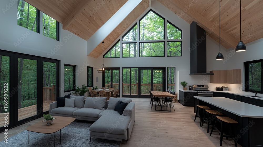 Naklejka premium Modern Minimalistic Interior with Large Windows