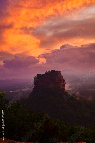 Sunset views of Sigiriya rock in pindurangala end. Beautiful Landscape in sri lanka.