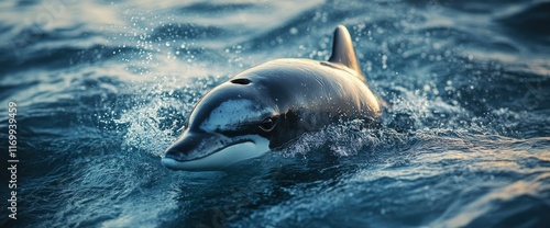 Majestic Commerson's Dolphin Emerging from the Ocean Waves photo