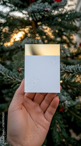 Gold edged Holiday Gift Card Mockup in Hand photo