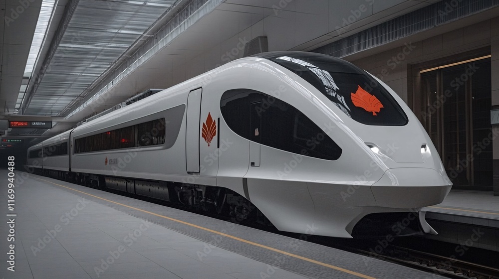 Naklejka premium Modern Bullet Train Emerging from Tunnel
