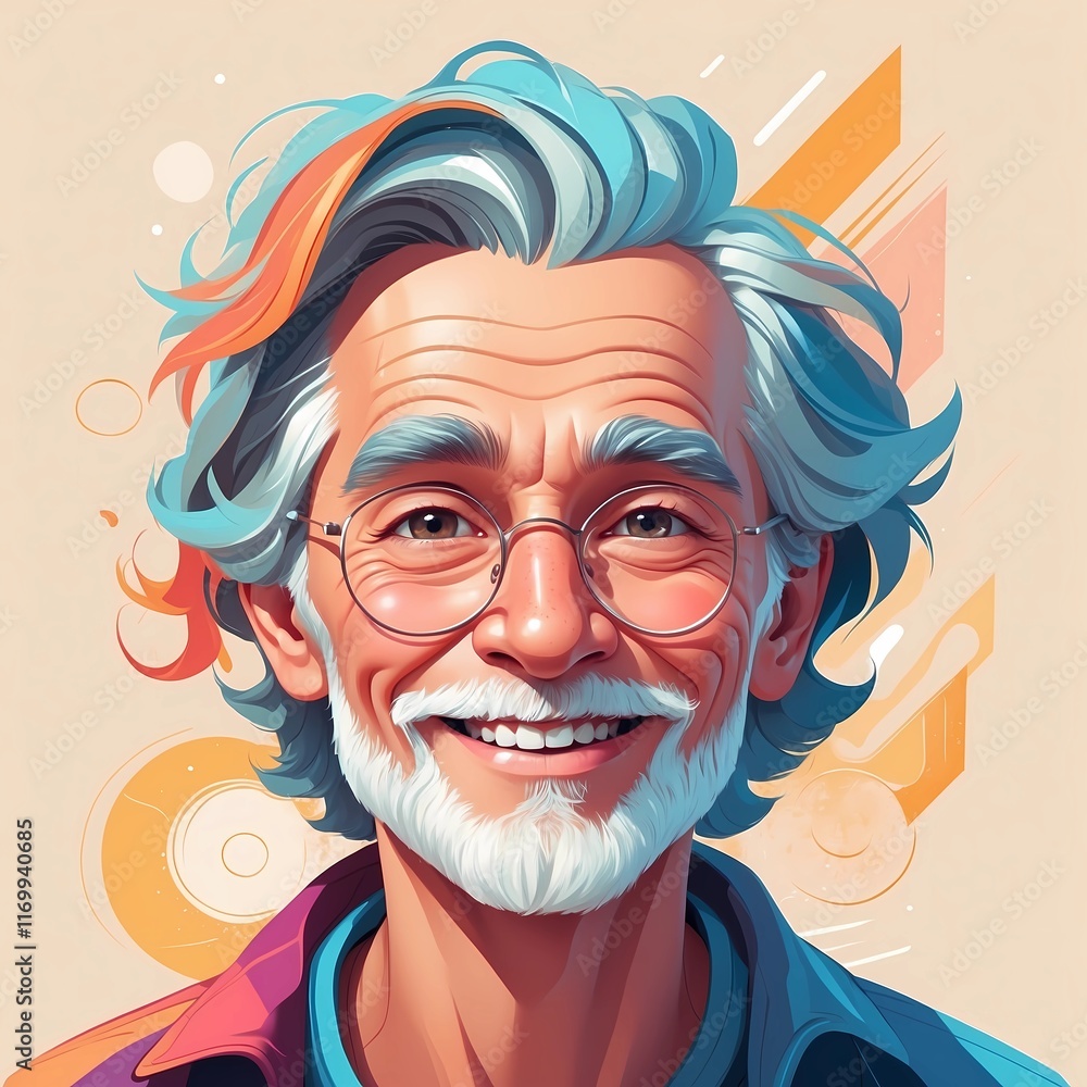Playful Digital Old Man Portrait Illustration with Smooth Shading and Lively Colors Playful Digital Old Man Portrait Illustration with Smooth Shading and Lively Colors