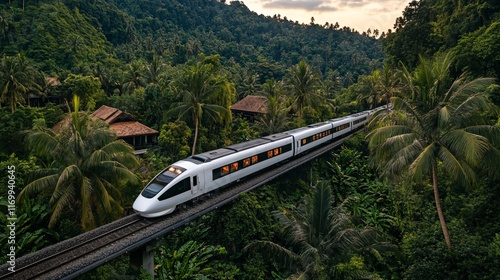 Wallpaper Mural Modern High-Speed Train in Lush Tropical Landscape Torontodigital.ca