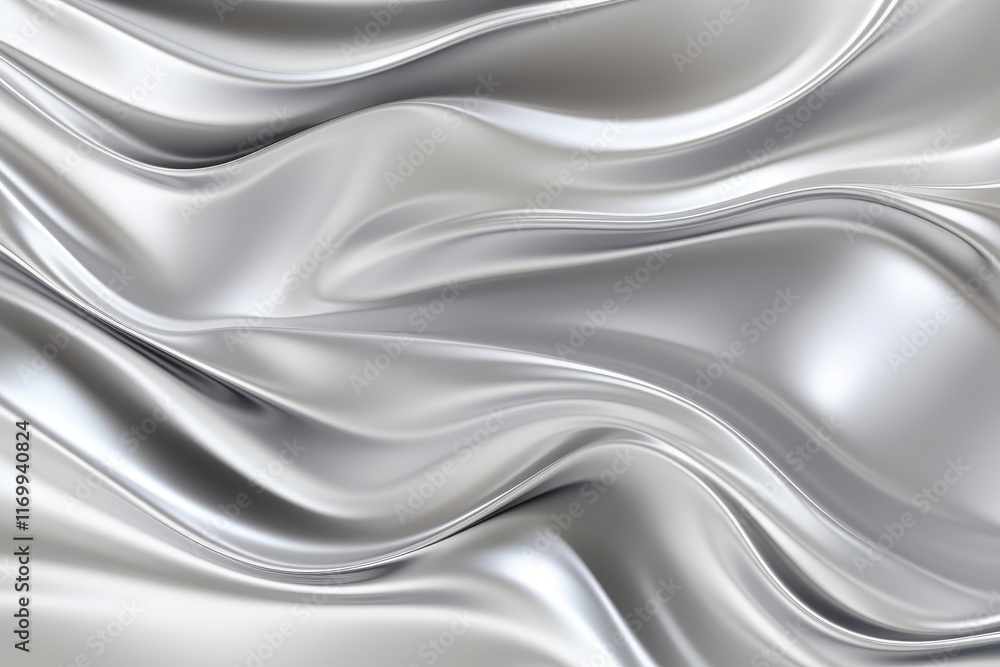 Obraz premium Flowing silver fabric abstract studio digital art elegant close-up textured design