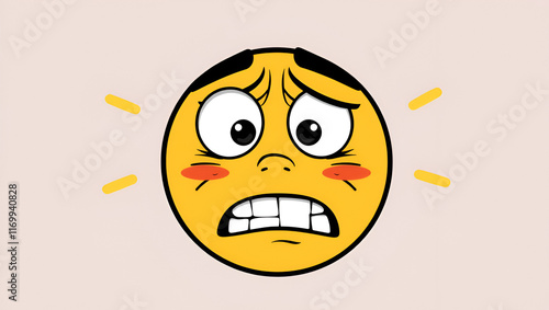 Cartoon face vector embarrassment or discomfiture emoji with goggle eyes and open toothy mouth. Oops funny facial expression, stress feelings. Comic emotion, clumsiness isolated character