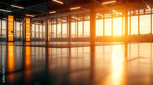 Boxing class with sparring partners practicing in a well-lit gym, clean space for ad content, inspiring and energetic design template photo