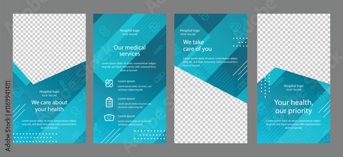 Corporate healthcare cover, back page a4 template design and flat icons for a report and medical brochure design, flyer, leaflets decoration for printing and presentation vector illustration