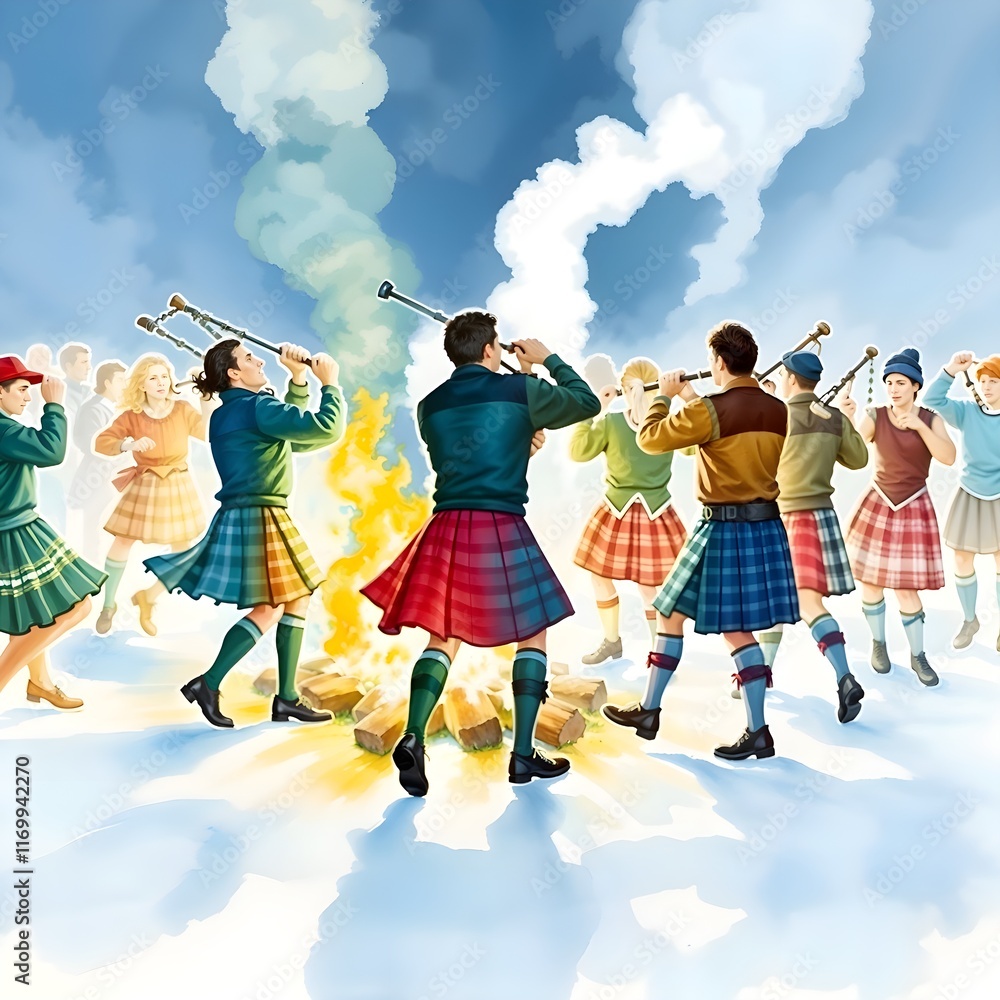 Fototapeta premium group of people celebrate Up Helly Aa