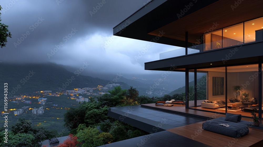 Fototapeta premium Modern Photorealistic Living Room with Scenic View