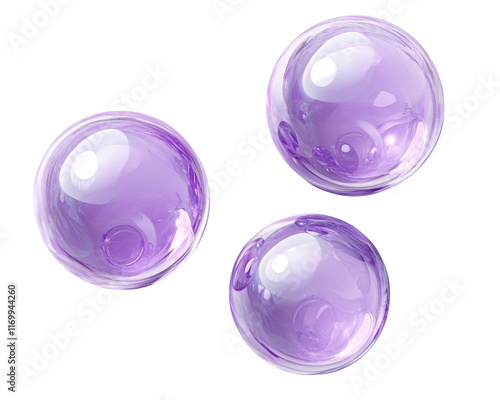 Three shiny purple bubbles floating together.