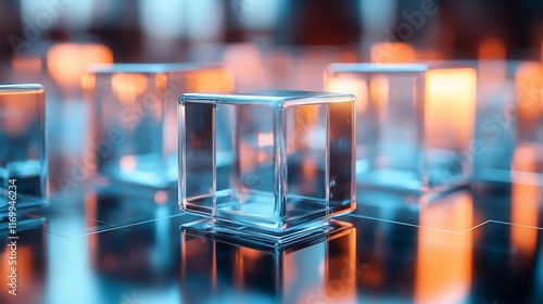 Abstract Glass Cubes Reflecting Light and Shadows