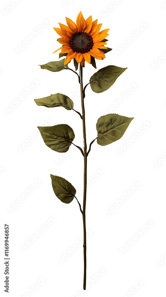 Fototapeta premium Vibrant sunflower with green leaves.